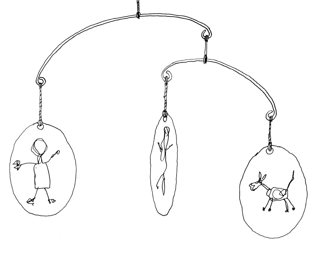 Line drawing showing construction of a mobile.