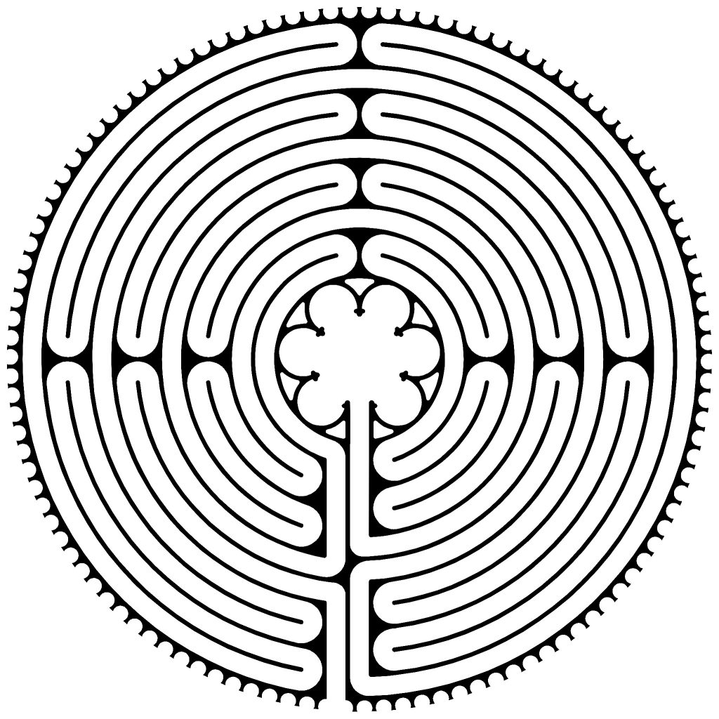 A line drawing of a labyrinth.