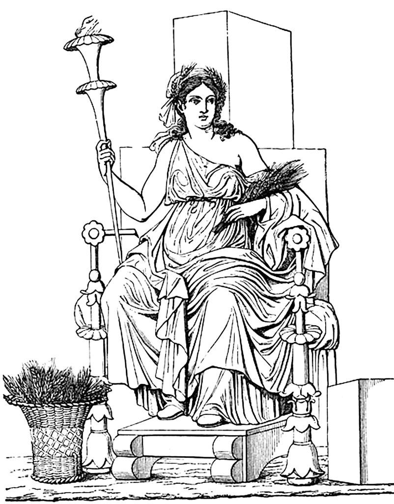 A woman seated on a throne-like chair.