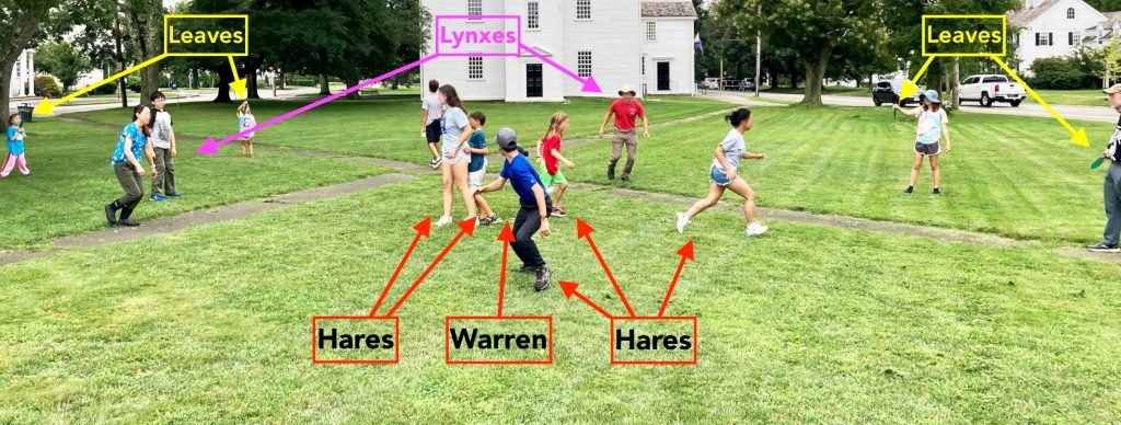 People playing a running game on a large lawn.