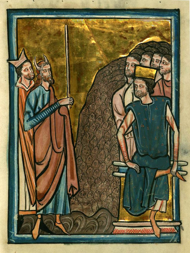 A medieval illustration of the plague of gnats.
